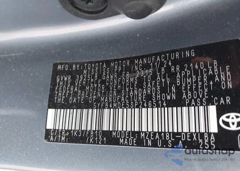 2025 Toyota Corolla Le из США, поврежденный, VIN 5YFB4MDE5SP246514